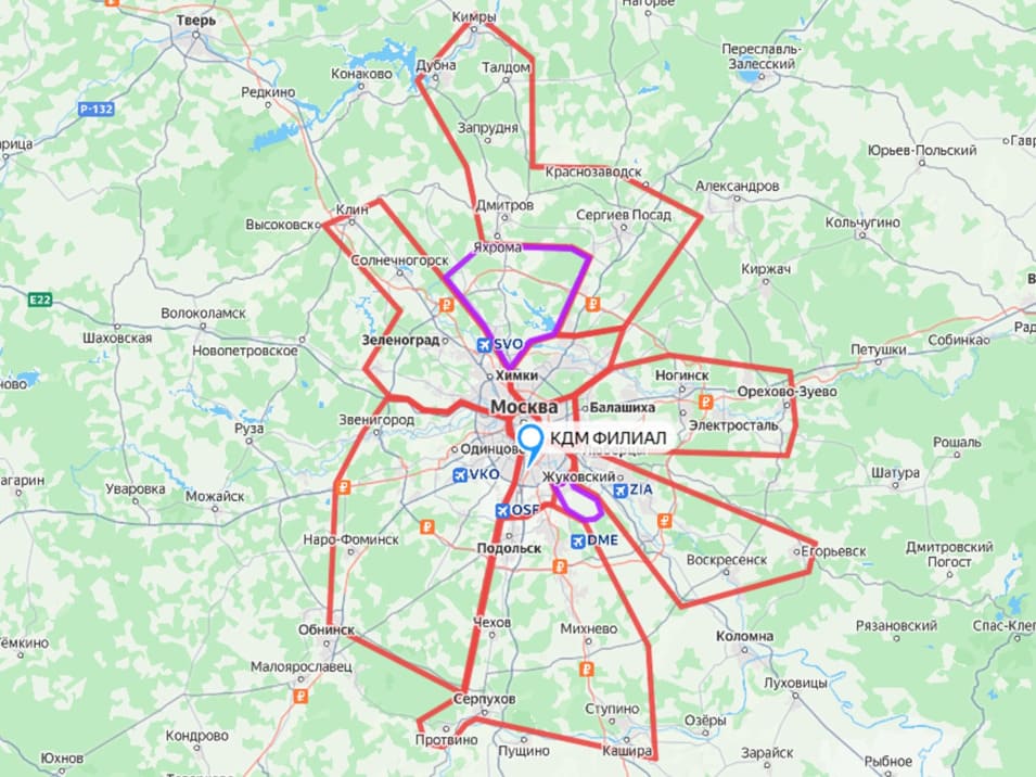 Карта зон доставки по Москве и МО